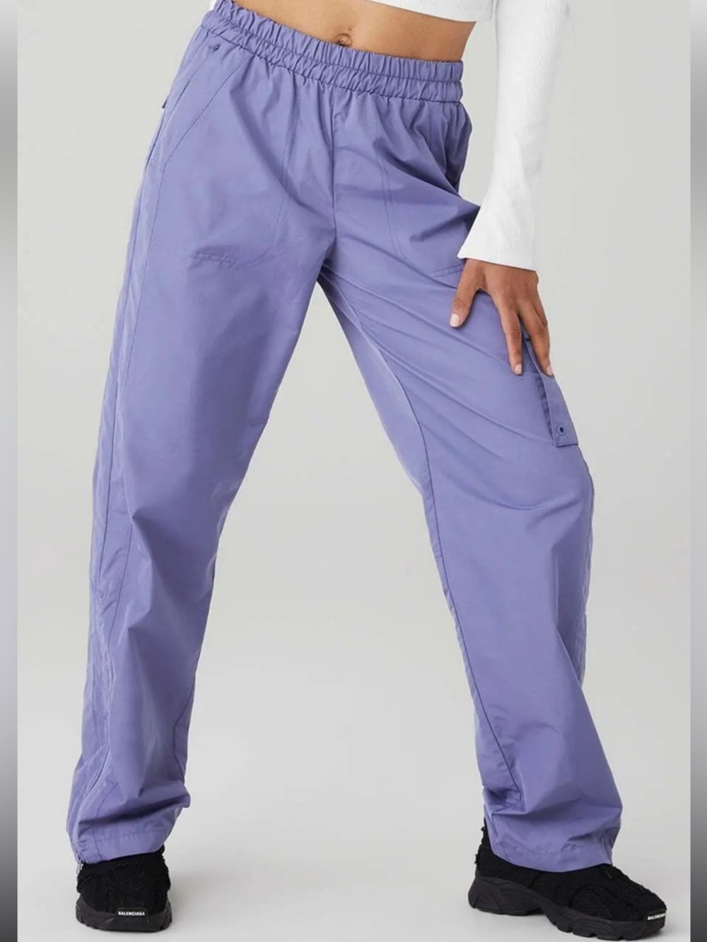 EUC ALO Yoga Wide Leg City Pant Infinity Blue Purple Cargo Track Pants Medium